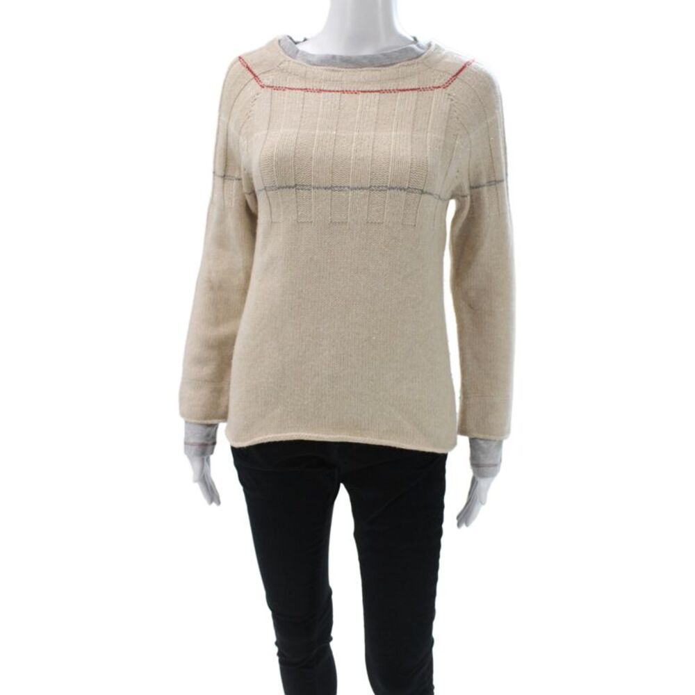 Brunello Cucinelli Unisex Pullover Crew Neck Beige Cotton Blend Sweater Size S